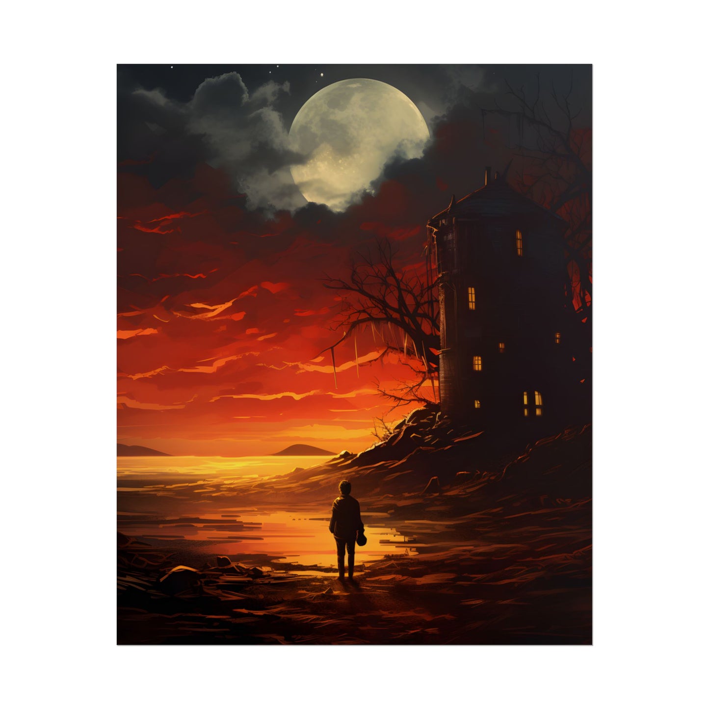 Black and White Portrait: Mysterious Figure Seated - Poster