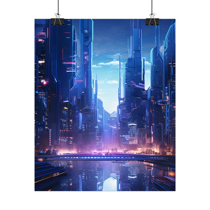Dystopian Cyberpunk Cityscape: Glowing Neon Lights - Poster