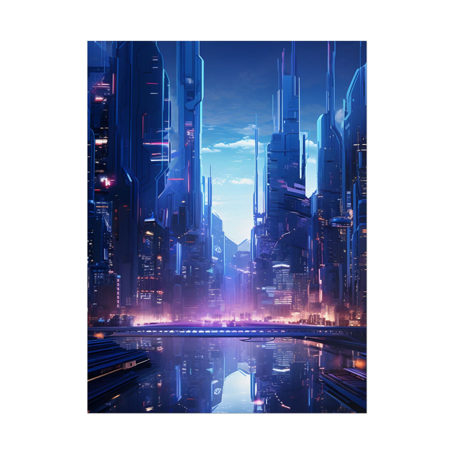 Dystopian Cyberpunk Cityscape: Glowing Neon Lights - Poster