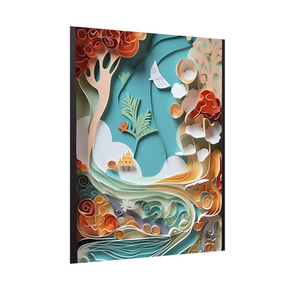Paper Quilled Beach Sunset: Calming Beach Landscape Artwork - Poster