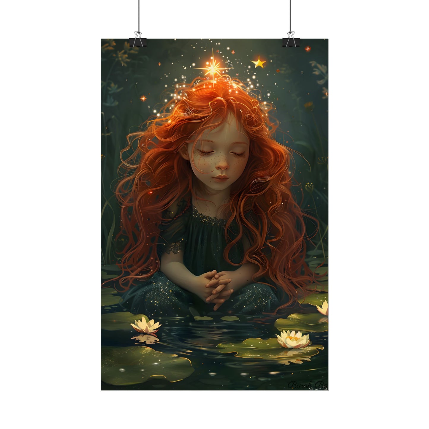 Sparkly Redhead Daydream: Young Girl Digital Art - Poster