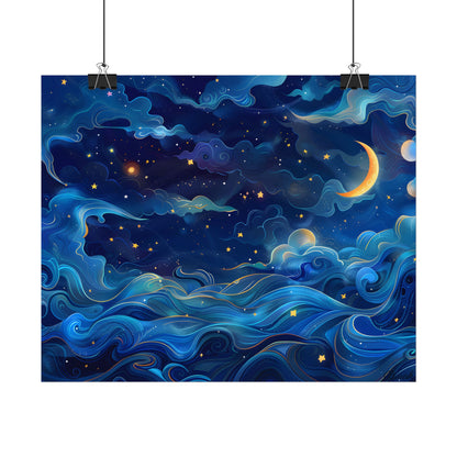 Whimsical Dreamy Night Sky: Stars, Moon, and Shooting Star - Poster