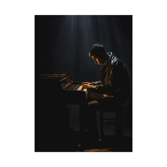 Mysterious Musician Piano Portrait: Intimate Formal Artwork - Poster