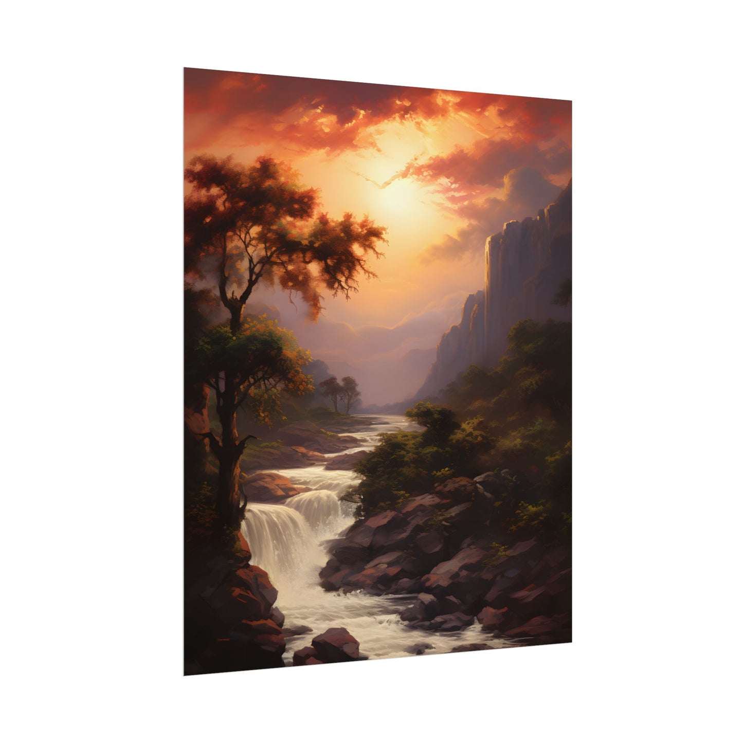 Breathtaking Waterfall Oil Painting: Meticulous Artwork - Poster