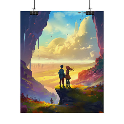 Nature's Friends: Girl and Boy on Meadow Hill - Poster