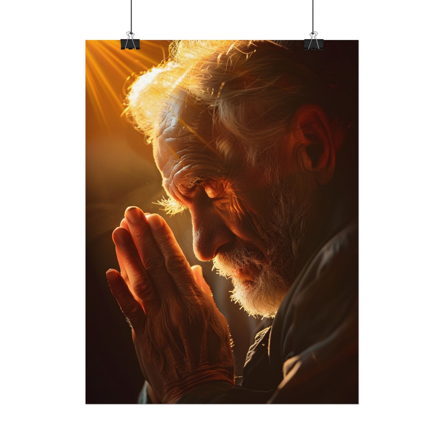 Serenity in Prayer: Elderly Man's Quiet Moment - Poster