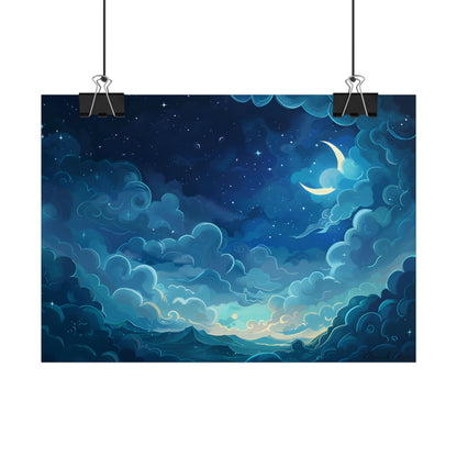Whimsical Dreamy Night Sky: Bird in Flight Digital Art - Poster
