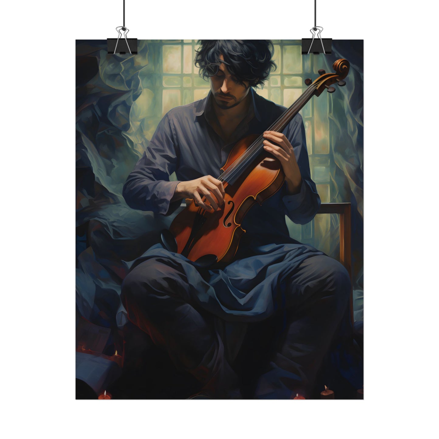 Mysterious Musician: Intimate Guitar Portrait - Poster