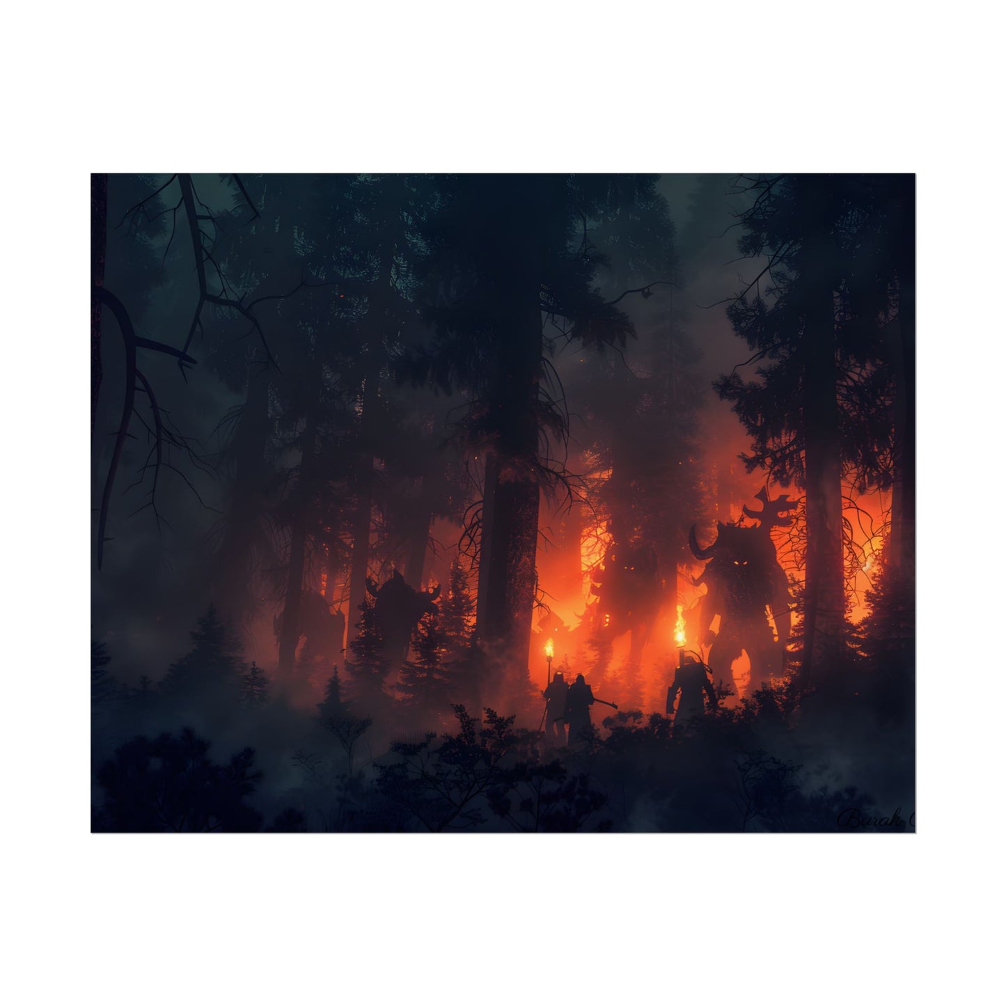 Misty Sunset Gathering: A Group in Nature's Embrace - Poster