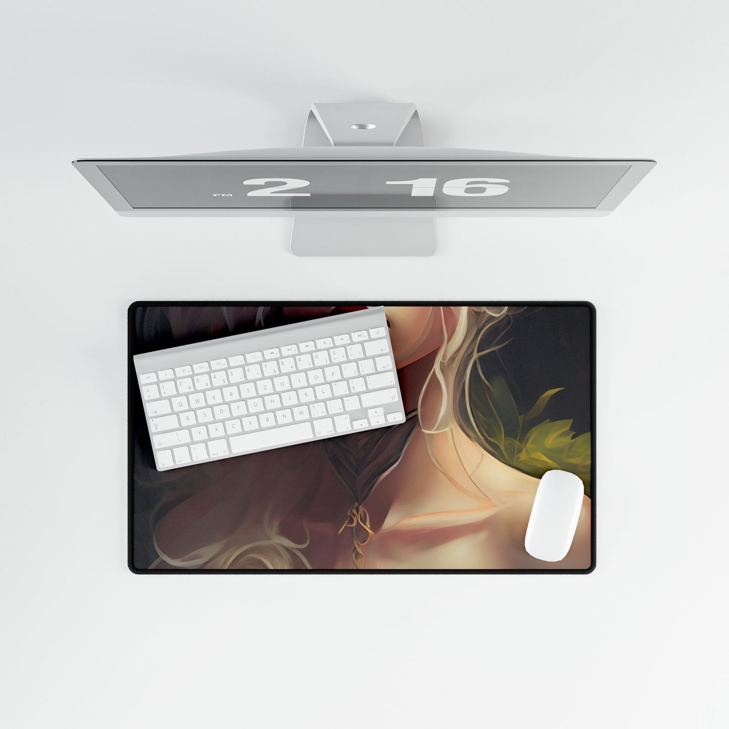 Detailed Blonde Female Portrait: Red Top Artwork - Desk Mat