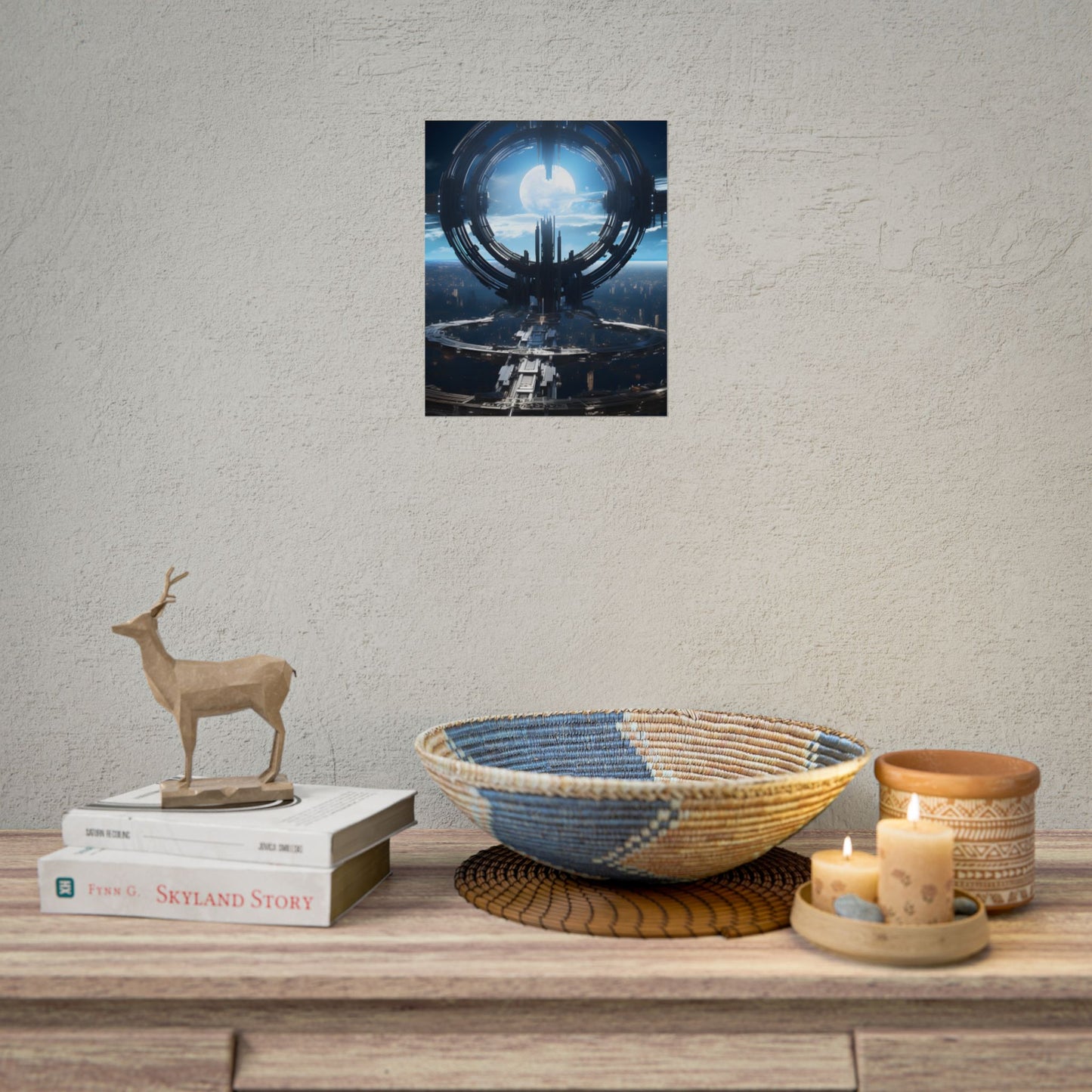 Futuristic Space Station: Orbiting Multimoon Planet Artwork - Poster