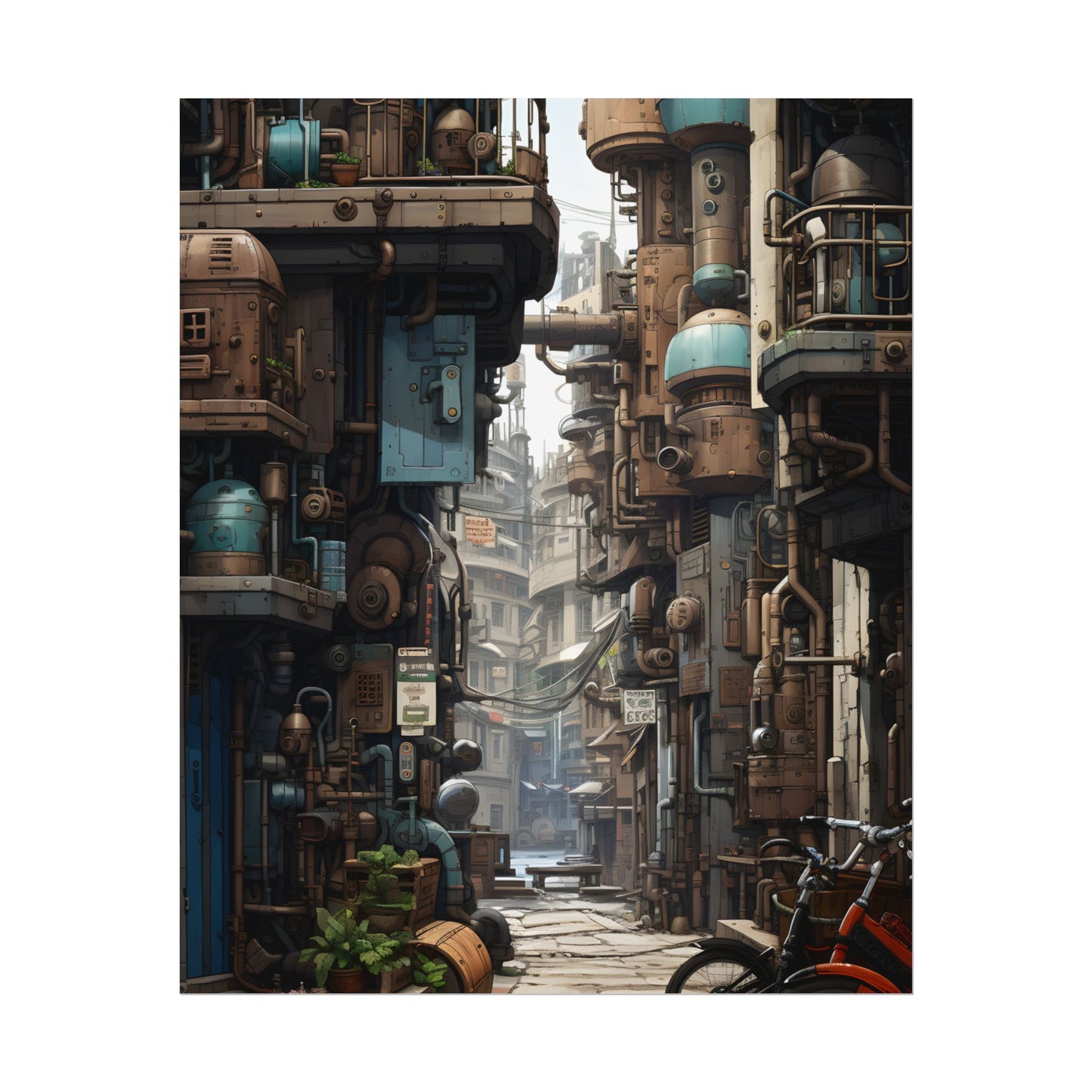 Steampunk Urban Decay: Post-Apocalyptic Cityscape at Dusk - Poster