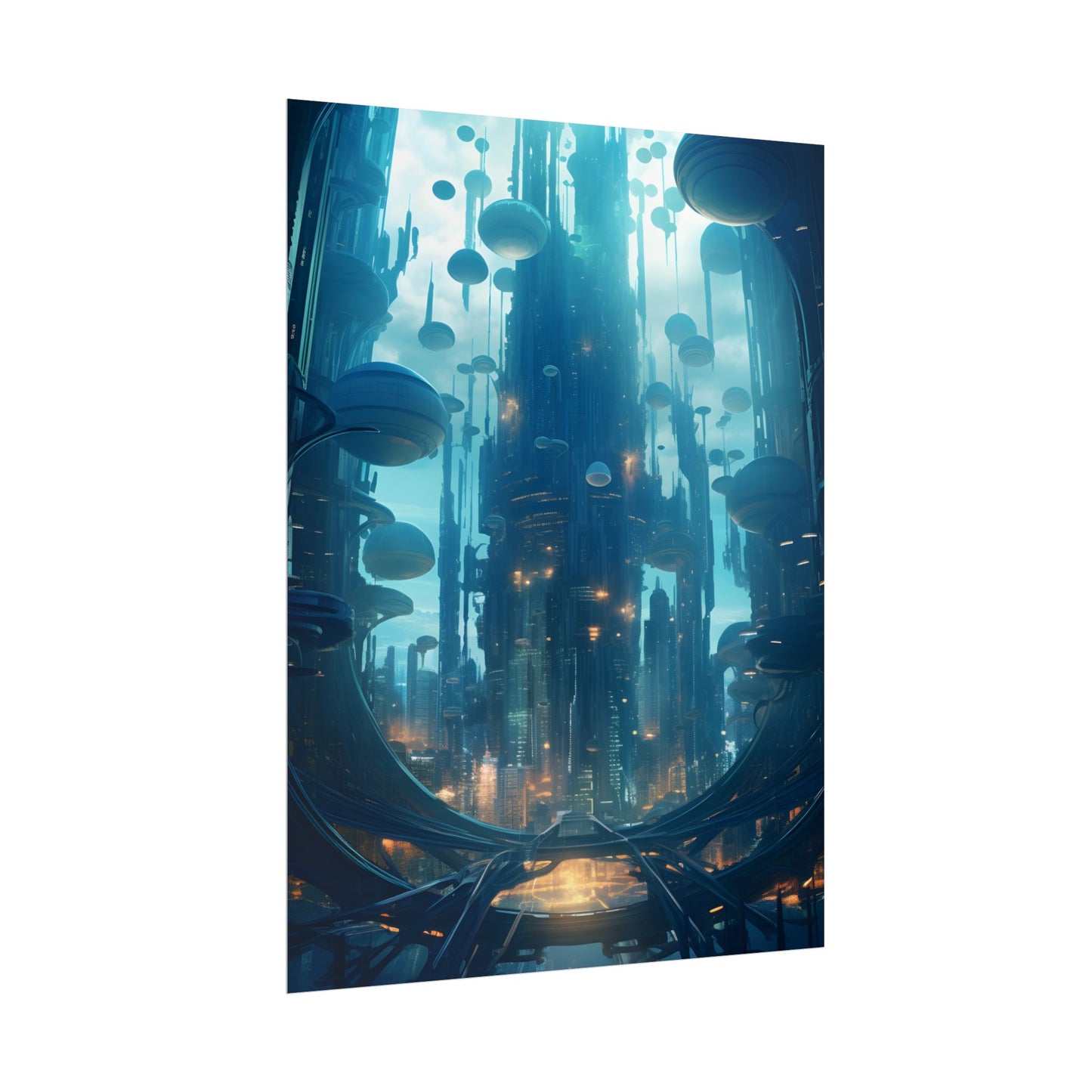 Underwater City of the Future: Modern Metropolis Digital Art - Poster