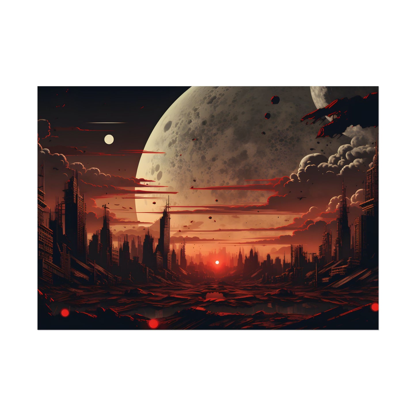 Landscape at Night: Burning Cyberpunk Neon Lights - Poster