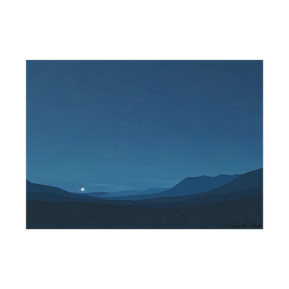 Minimalist Night Sky: Stars and Crescent Moon Art - Poster