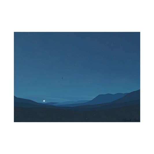 Minimalist Night Sky: Stars and Crescent Moon Art - Poster