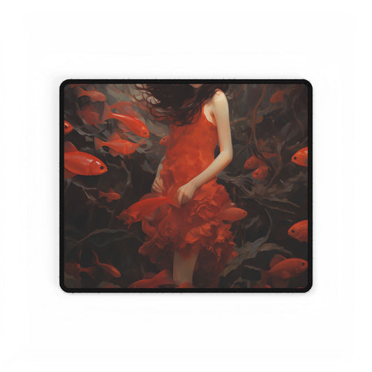 Simple Orange Still Life: Casual Wooden Table Art - Desk Mat