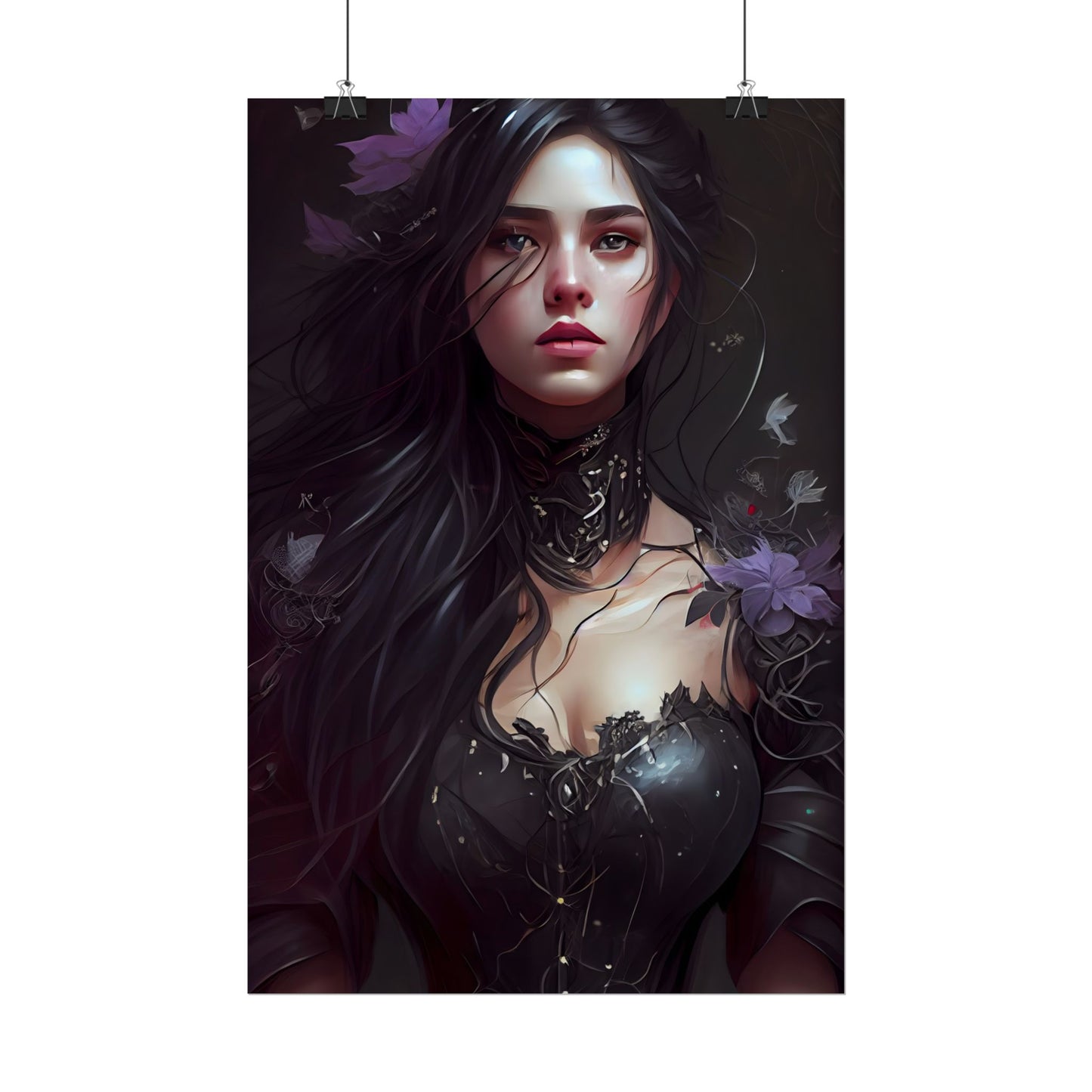 Striking Woman Portrait: Black Hair Artwork - Poster