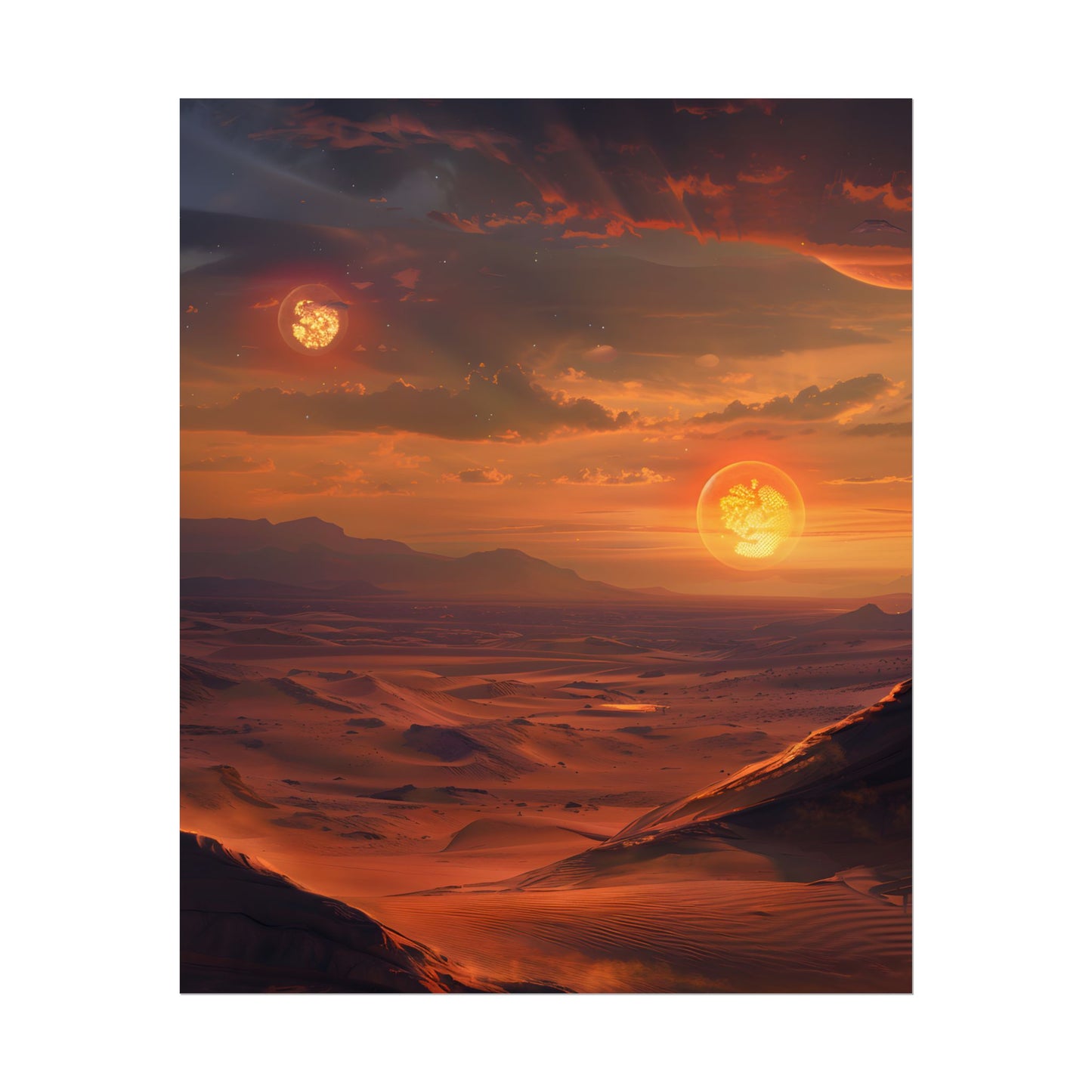 Peaceful Tatooine Sunset: Barren Desert Landscape - Poster