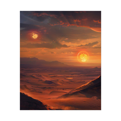Peaceful Tatooine Sunset: Barren Desert Landscape - Poster