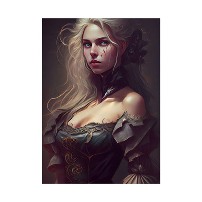 Blonde Female Portrait in a Dress: Stunning Artwork - Poster