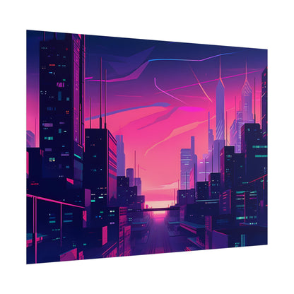 Melancholic Cyberpunk Cityscape: Neon Night Digital Art - Poster