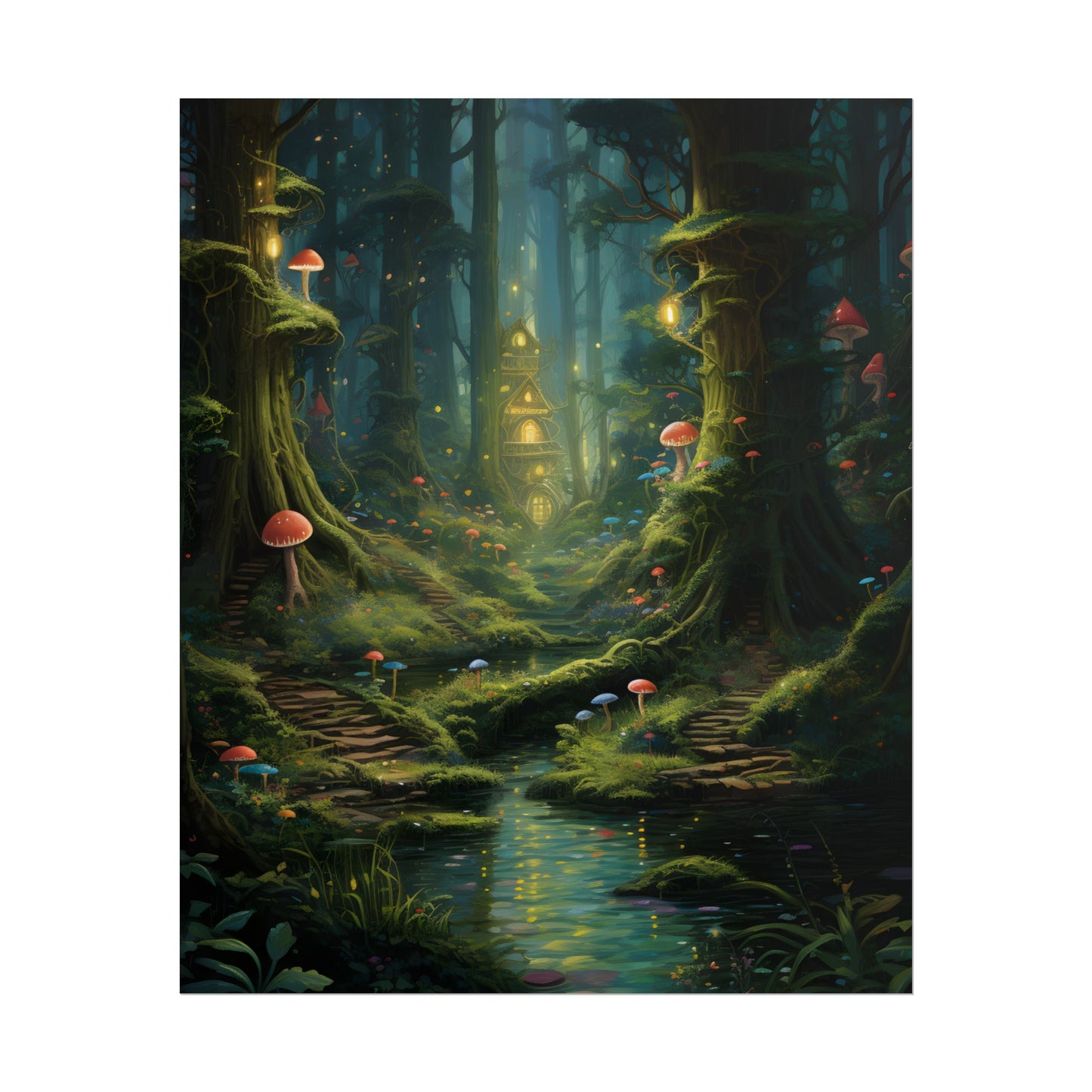 Enchanted Forest: Grimm's Fairy Tale Characters in Serene Woods - Poster