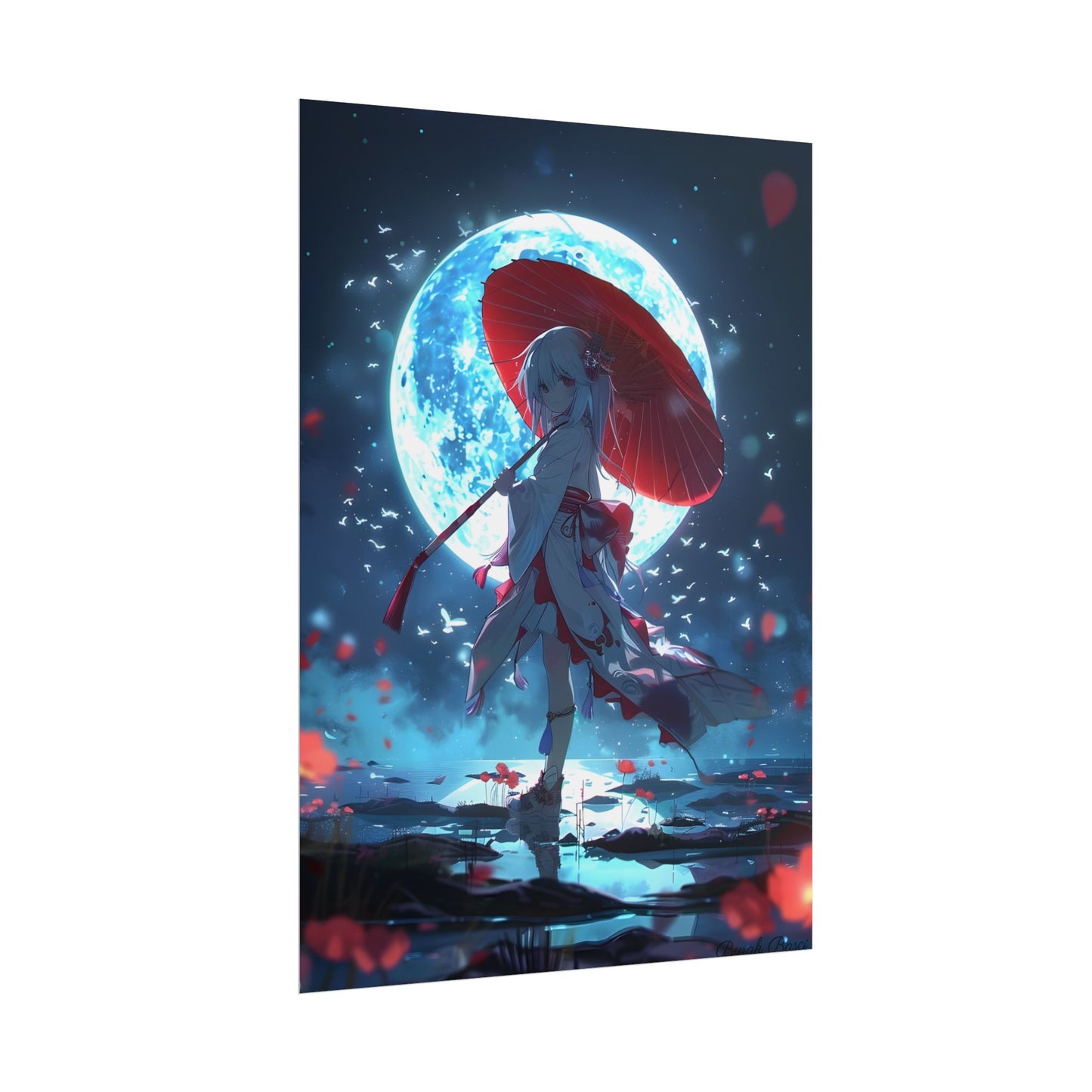 Cute Anime Girl with Umbrella: Rainy Day Art - Poster