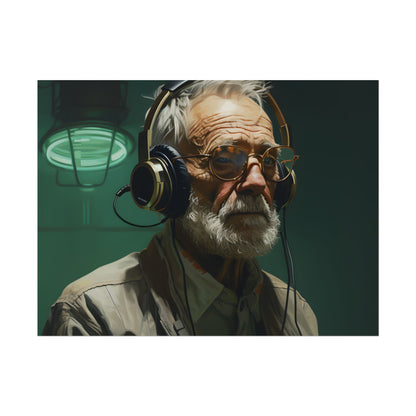 Old Man Connected: Sci-Fi Headset Experiment Digital Art - Poster