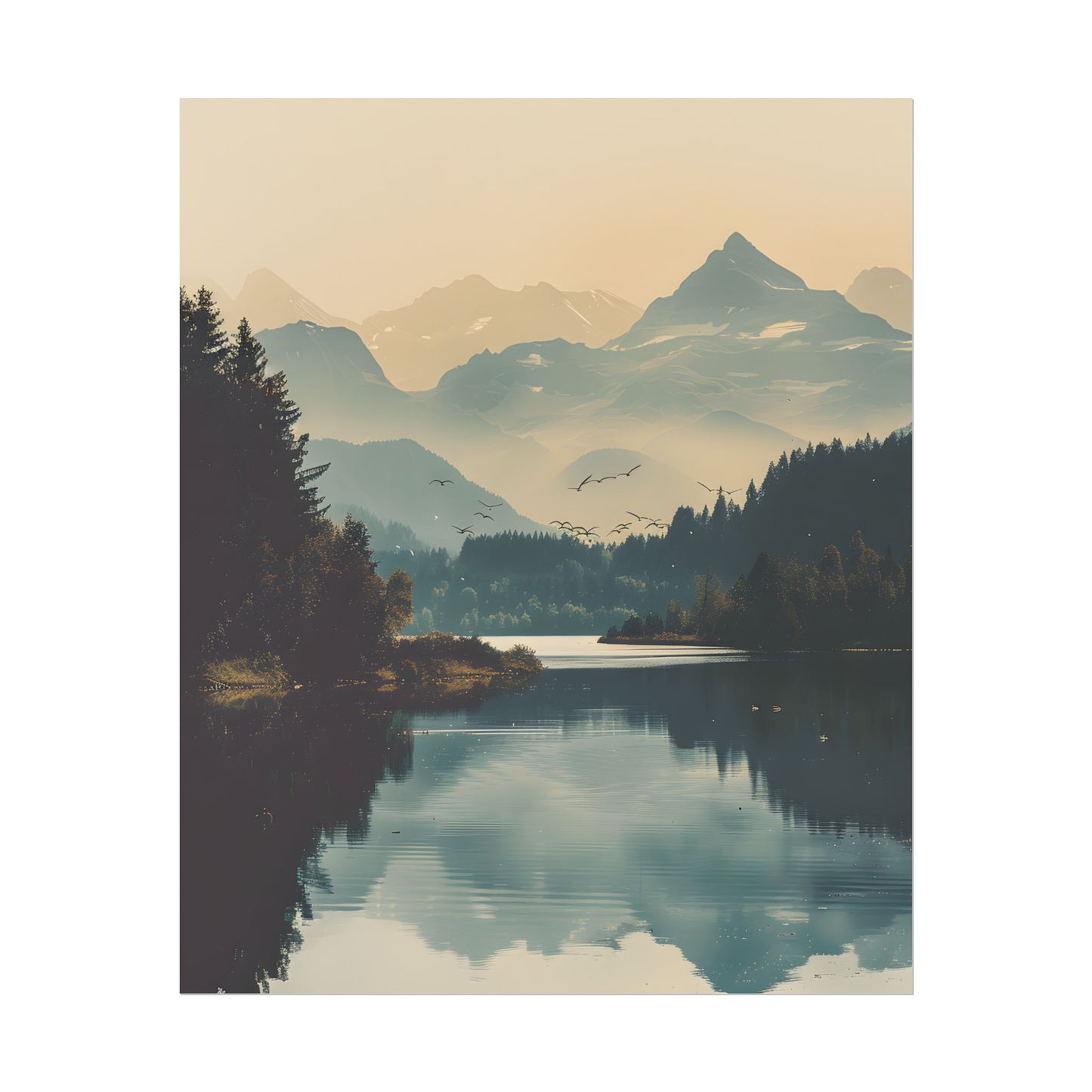 Serene Mountain Lake Aerial: Birds Eye View Artwork - Poster