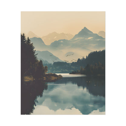 Serene Mountain Lake Aerial: Birds Eye View Artwork - Poster