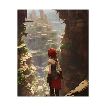 Anime Red Haired Female: Dramatic Bird's Eye View - Poster