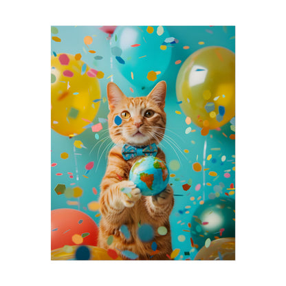 Charming Whiskers: Cat in Bow Tie with Mini Flag - Poster