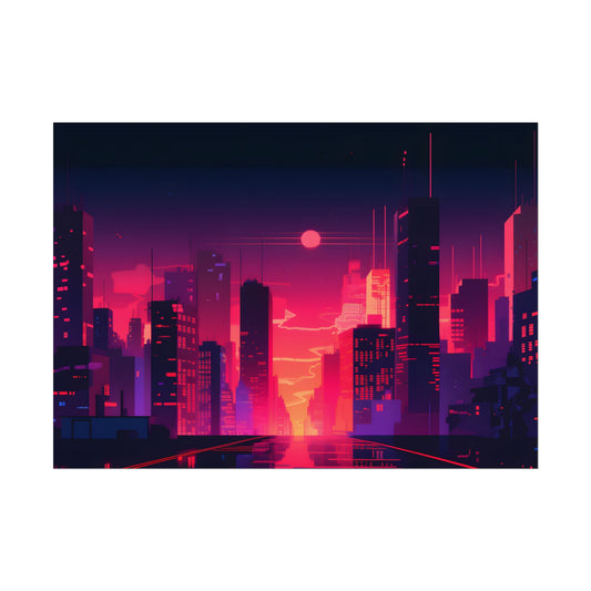 Cyberpunk Night City: Melancholic Digital Artwork - Poster