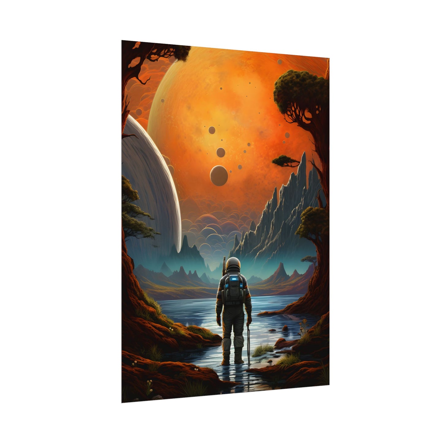Futuristic Wilderness Explorer: Jetpack Adventure Art - Poster