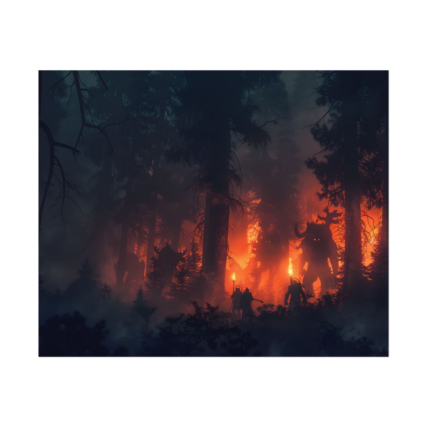 Misty Sunset Gathering: A Group in Nature's Embrace - Poster