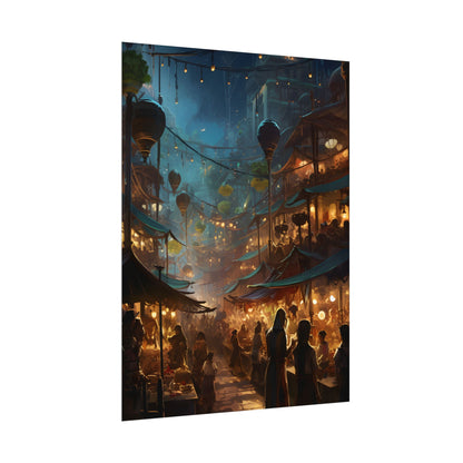 Enchanting Night Street Food Market: Colorful Artwork - Poster