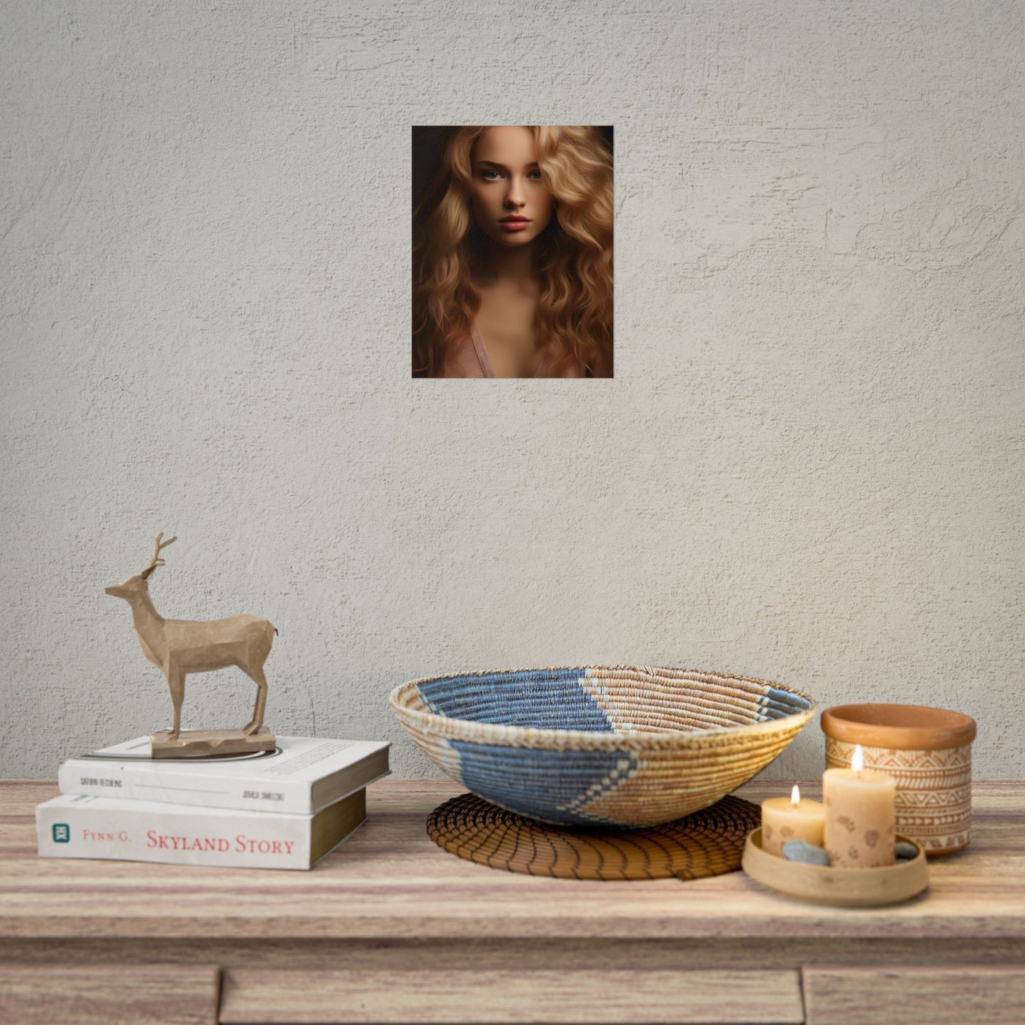 Modern Blonde Woman: Minimalist Style Portrait - Poster
