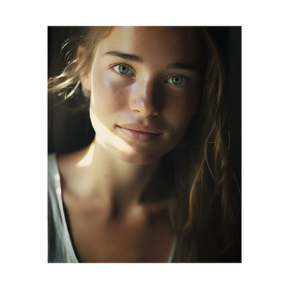 Grinning Woman: Close-Up Portrait with Joyful Expression - Poster