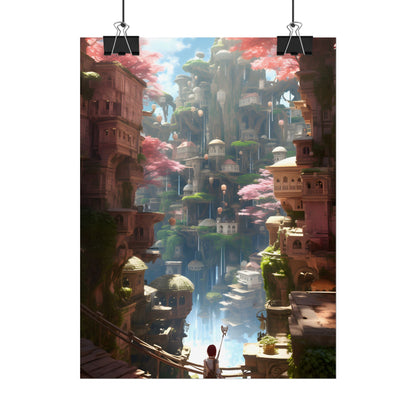 Dramatic Anime Cityscape: Birds Eye View Digital Art - Poster