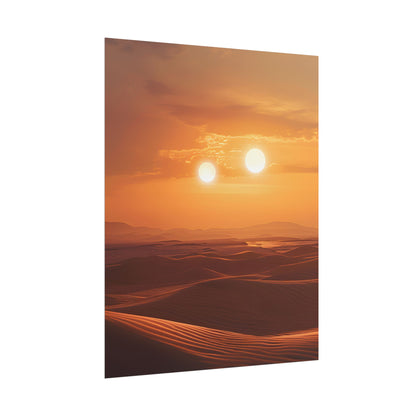 Serene Binary Sunset Artwork: A Peaceful Landscape - Poster