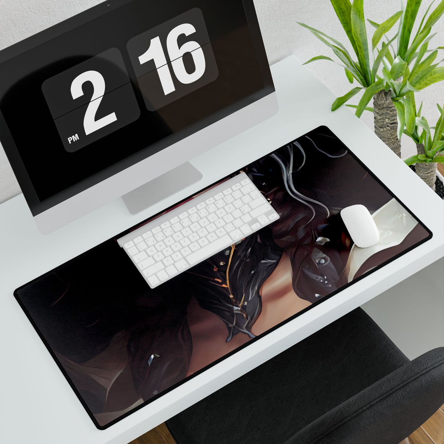 Glamorous Mid-20s Female Portrait: Black Hair Artwork - Desk Mat