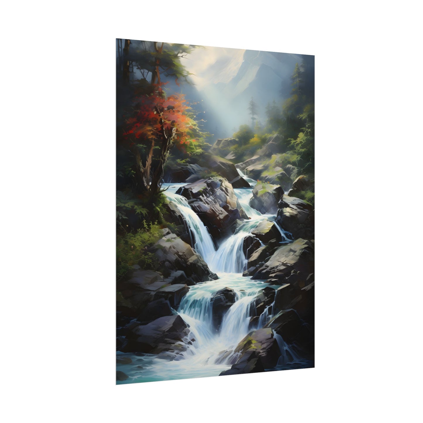 Breathtaking Waterfall: Oil Painting Masterpiece - Poster