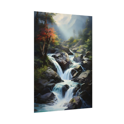 Breathtaking Waterfall: Oil Painting Masterpiece - Poster
