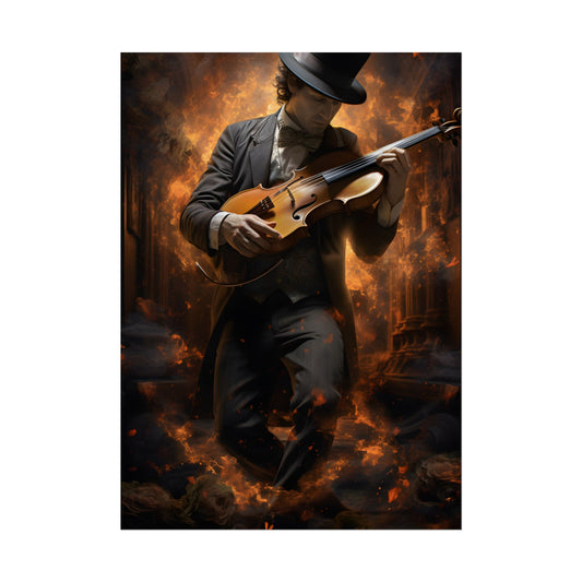 Mysterious Close-Up Portrait of a Musician Playing Instrument - Poster