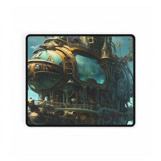 Steampunk Oceanic Adventure: A Crew's Journey Through Mechanical Tides - Desk Mat