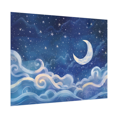 Whimsical Night Sky Dreams: Magical Illustration - Poster