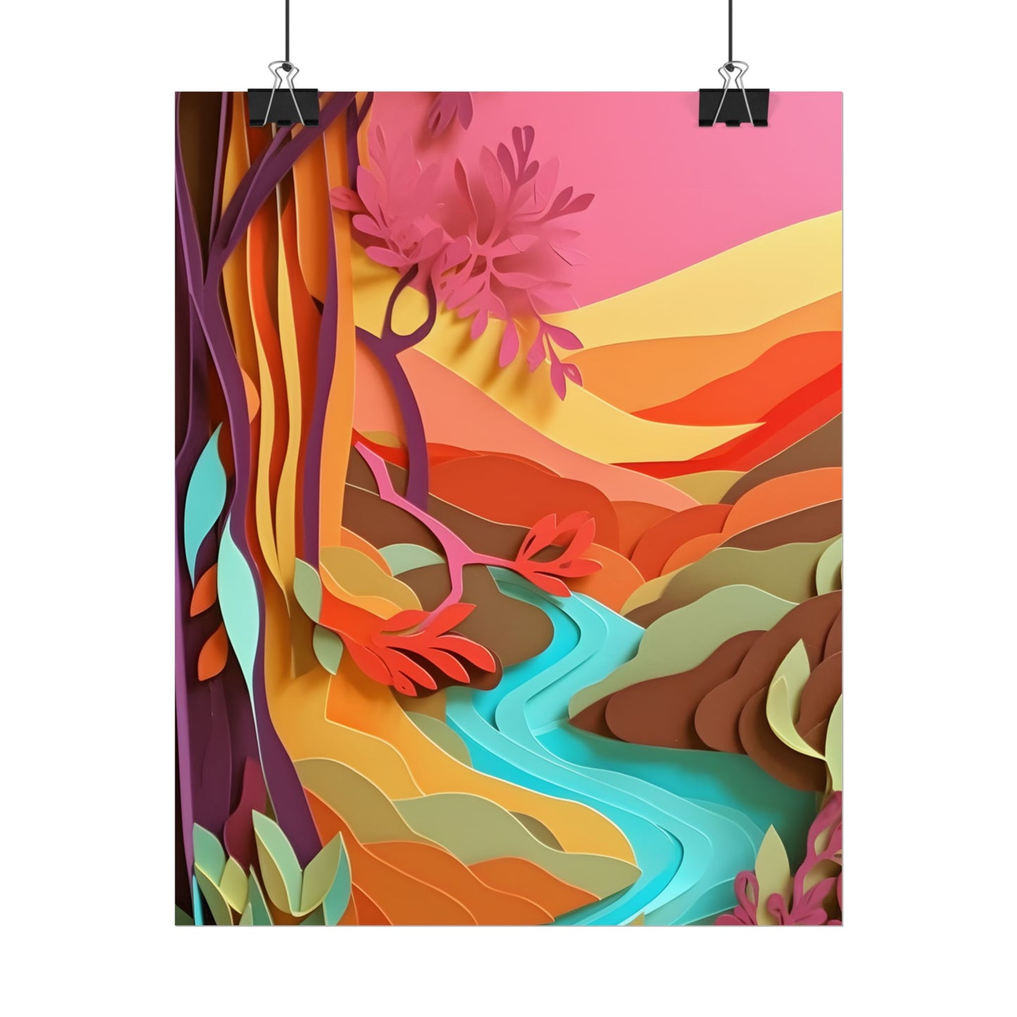 Vibrant Paper Quilled Canyon: Eye-Catching Landscape Art - Poster