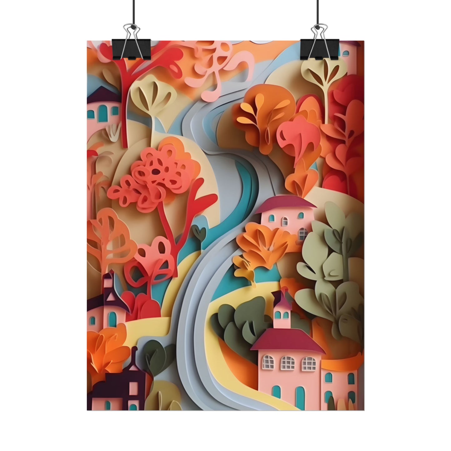 Intricate European Landscape: Paper Quilling Artwork - Poster