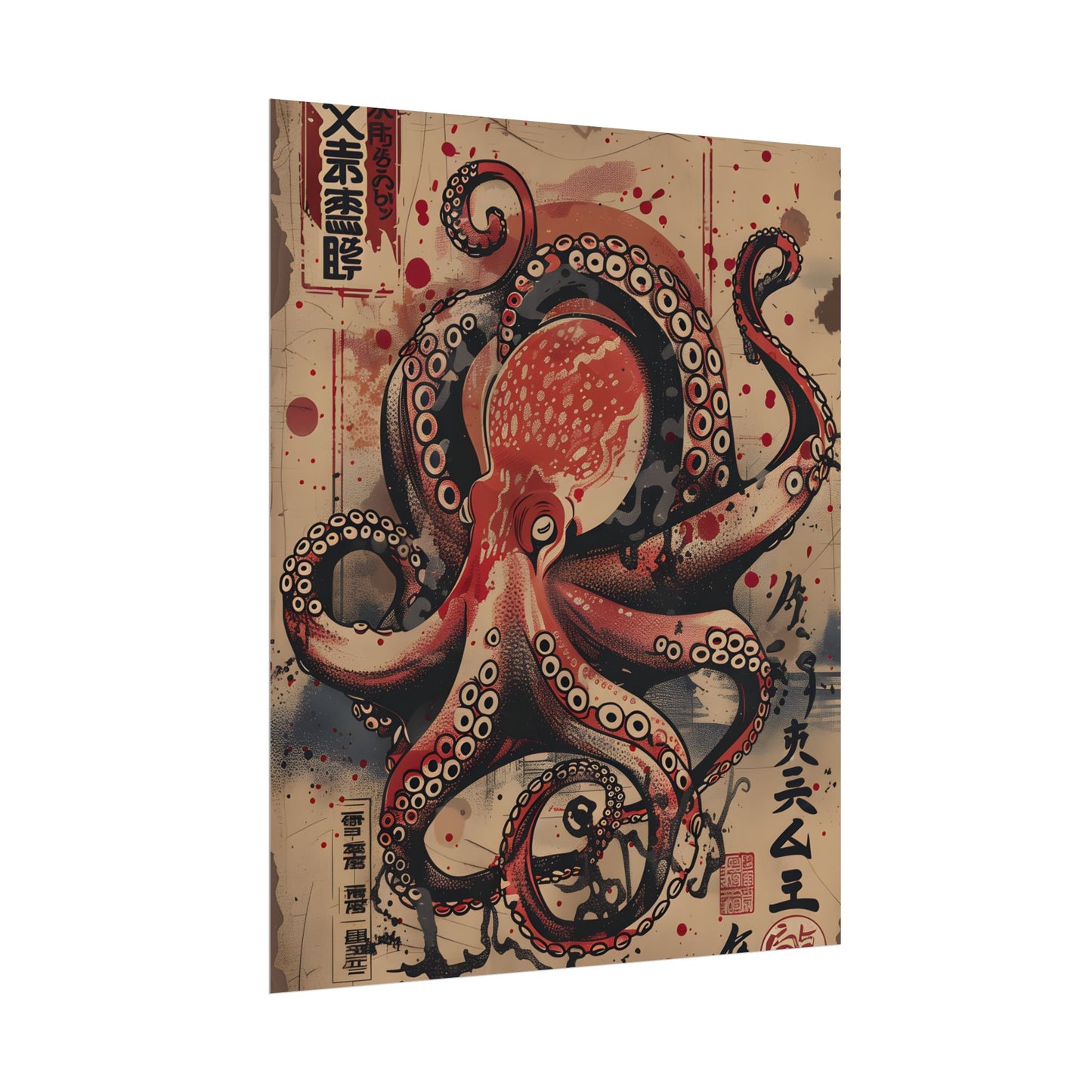 Stylized Octopus in Ukiyo-E Style: Japanese Artwork - Poster